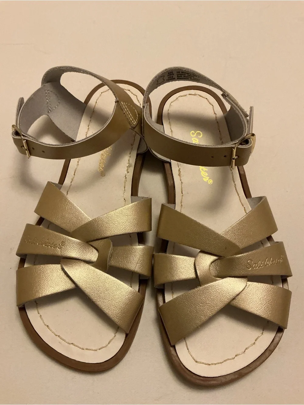 Salt Water Sandals by Hoy Metallic Gold Kids Cross-Strap Sandals